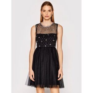 REDValentino Valentino Rhinestone-Embellished Black Tulle Mini Dress – Size 44